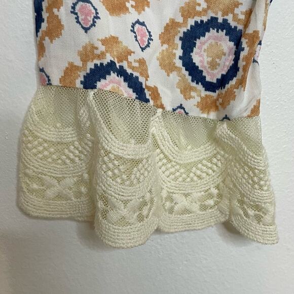 435 Matilda Jane So Spirited Dress 12 Girls Printed Geometric Lace Trim Pleated - Picture 2 of 4